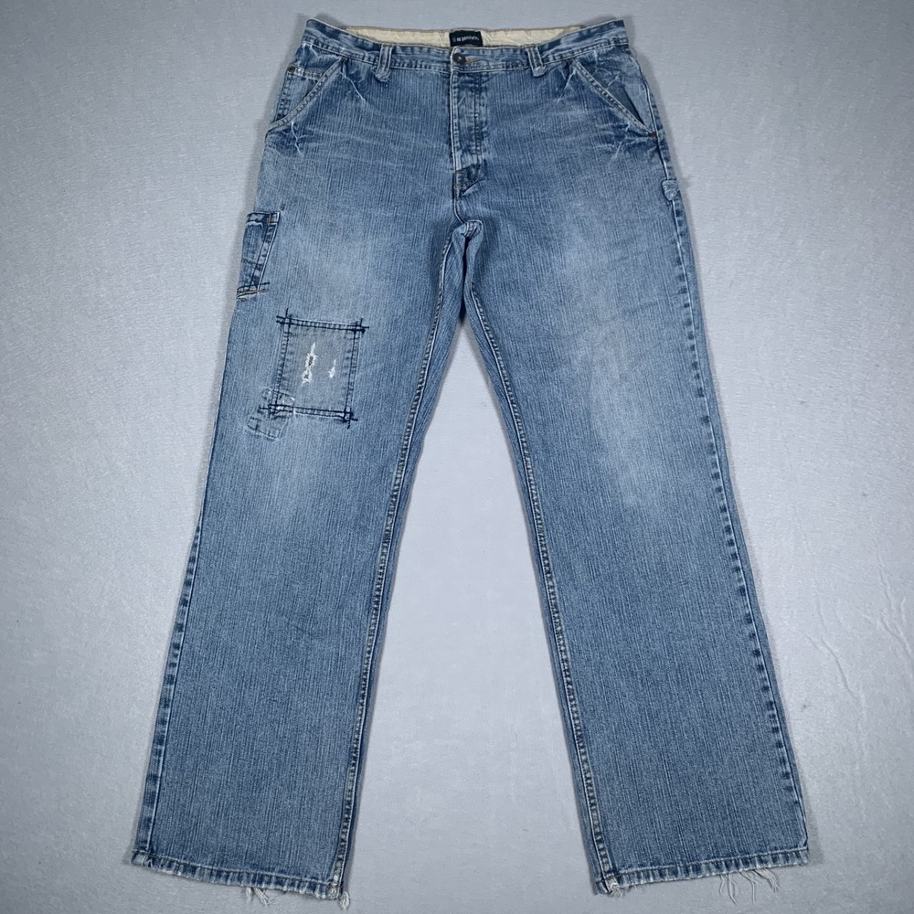 Y2K No Boundaries Jeans Mens 36x34 Blue Distressed Button Fly Faded
